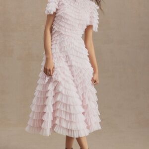 NWT - Mac Duggal Pink Ruffled Tiered Midi Dress
